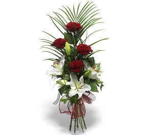 bouquet of white lilies and red roses